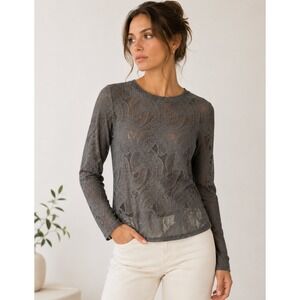 Reiss Dominique Long Sleeve Lace Top in Khaki sz M